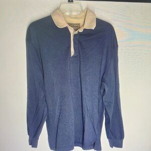 L.L. Bean Men's Blue Rugby-Style Pullover with Cream Collar